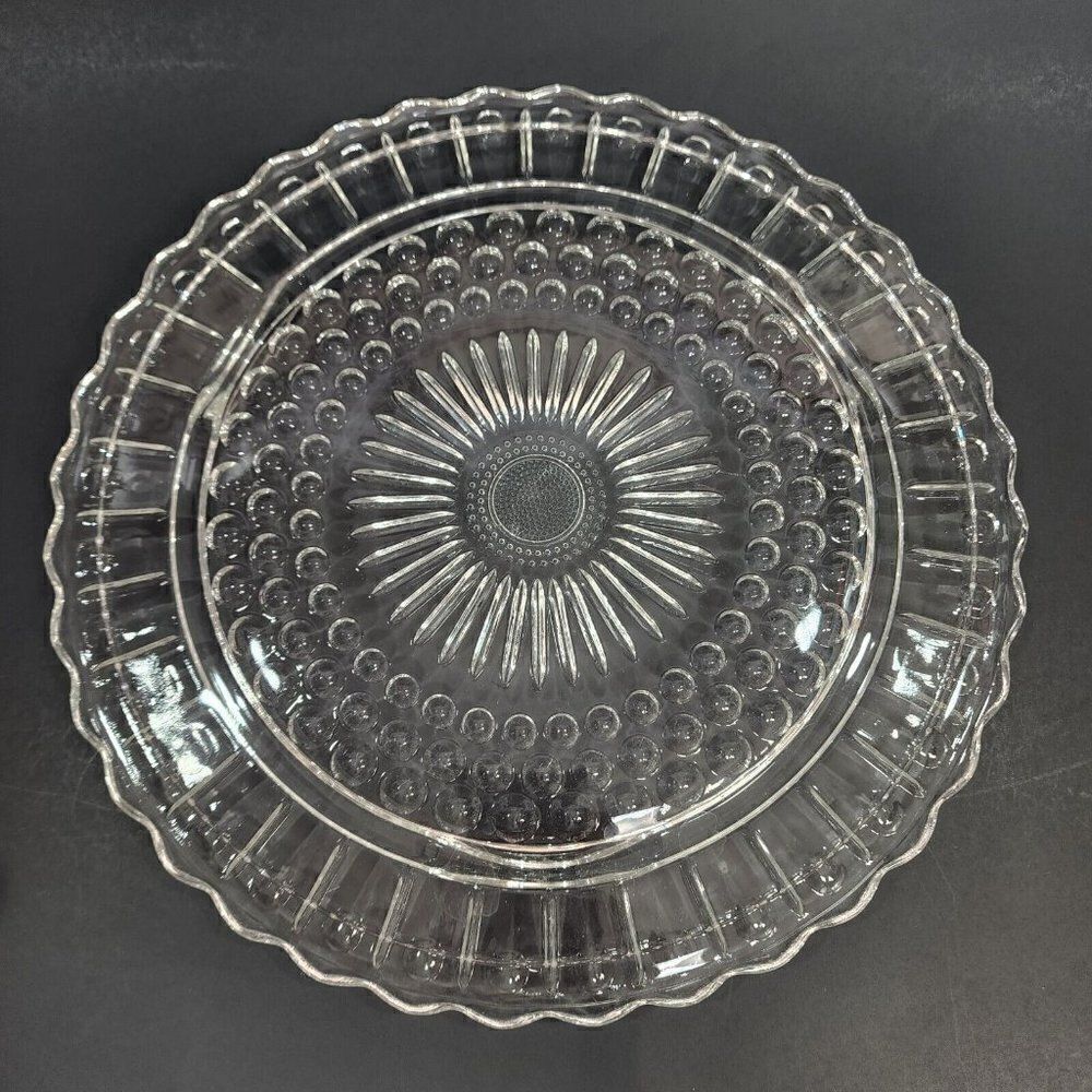 Vintage 11" D Federal Glass Daisy And Bubbles Footed Glass Cake